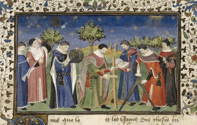 Medieval scholars studying astronomy